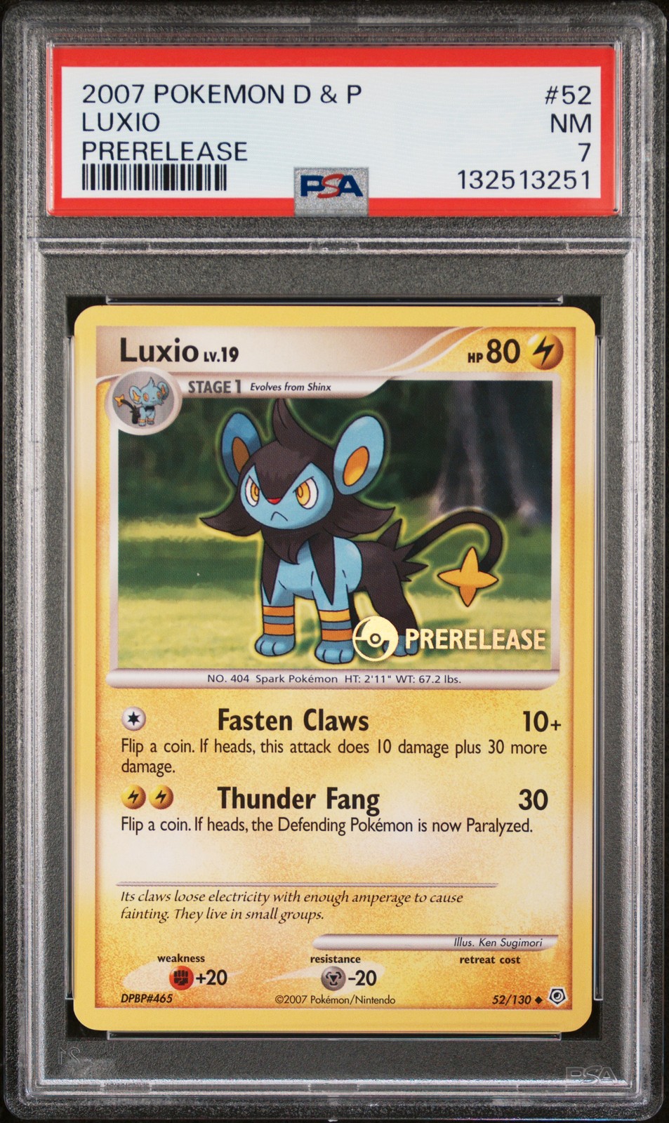 2007 POKEMON DIAMOND & PEARL PRERELEASE #52 LUXIO PSA 7