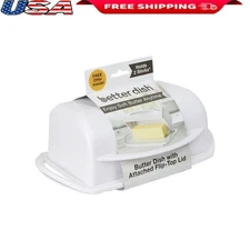 Shatterproof Butter Dish W/ Flip Top Lid Dishwasher Safe Holder 2 Sticks New
