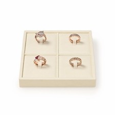 Microfiber 4 Slots Jewelry Ring Display Tray Rings Display Organizer Tray Beige 
