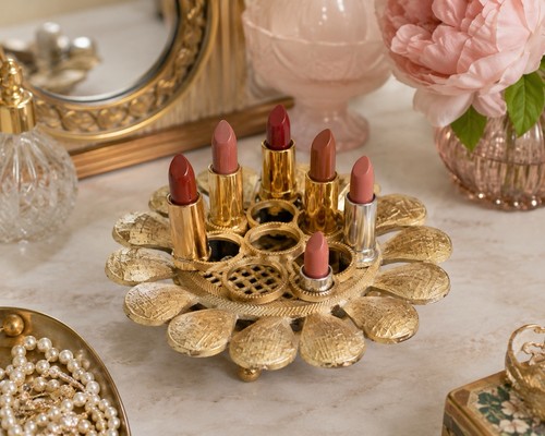 Vintage Celeste Sunflower Lipstick Holder Gold Tone Vanity Hollywood Regency