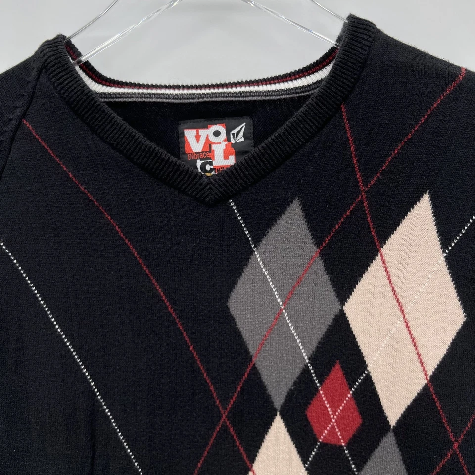 Y2K Volcom Argyle Sweater Mens Size M Volgyle Skater Preppy Academia Grunge - Image 3 of 4
