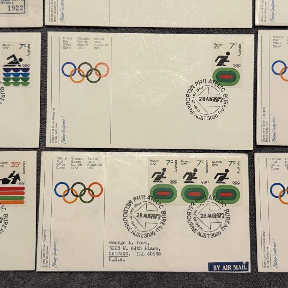 1972 Munich Olympics Australia FDC Lot (9) – Melbourne Philatelic Bureau Air Mai - Image 4 of 4