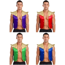 Mens Arabian Prince Color Block Costume Shiny Top Stage Jacket Performance Vest