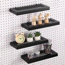 4 Pack Black Pegboard Shelf 13.8 x 6 Inch Metal Mesh Pegboard Display Rack