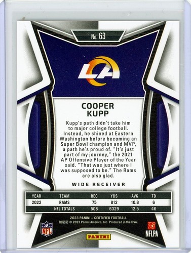 COOPER KUPP - Rams - 2023 Panini Certified Orange Mirror 63/149 - Picture 2 of 2