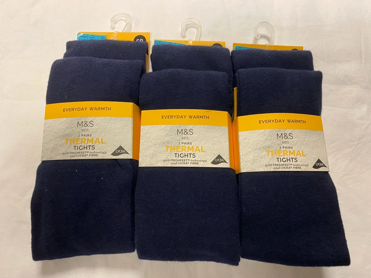 Kids Girls M&S Thermal School Tights Navy Or Grey 3 PACKS OF 2 RRP £29.97