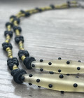 Vtg Frosted Glass Green & Black Beaded Urchin Dot Necklace Sterling 925 Clasp