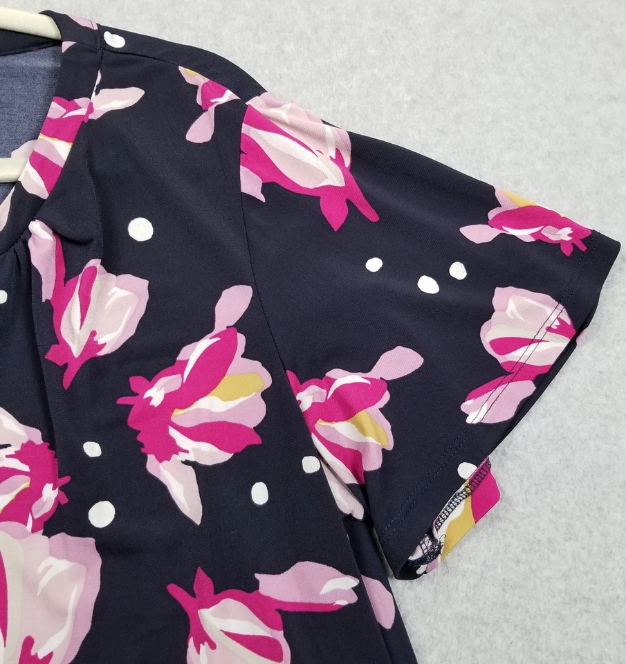 Blusa elástica Ellen Tracy Top para mujer grande L floral manga corta cuello dividido Foto 3 de 4