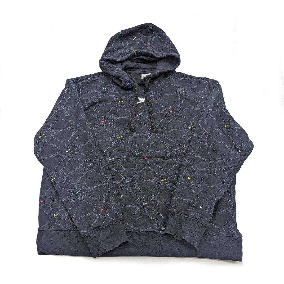 Nike Swoosh All Over Pattern Black Hoodie Sweatshirt DM7930 Nike Swoosh All Over Pattern Black Hoodie Sweatshirt DM7930