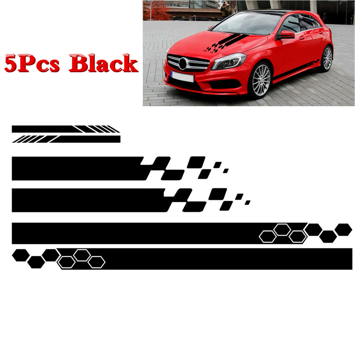 5x Racing Car Stickers Decals Stripe Vinyl For Side Body Door Hood Roof Decor