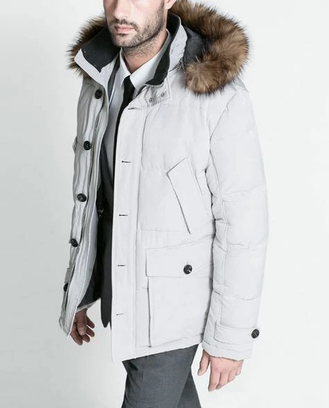 ZARA MEN WHITE PARKA Three Quarter Length Coat Size SMALL