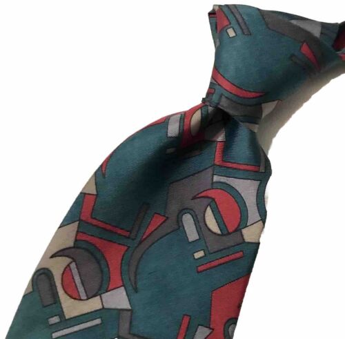 Enrico Guccini 100% All Silk Green / Red Abstract Tie