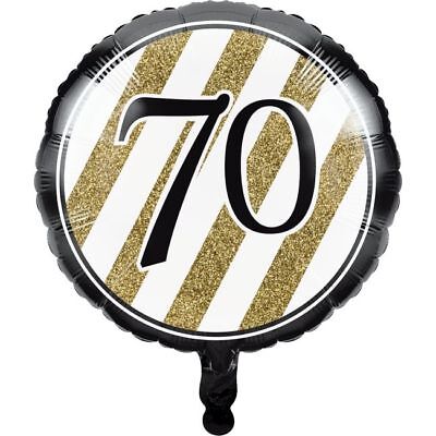 70TH BIRTHDAY BLACK AND GOLD 18" ROUND FOIL BALLOON