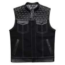 Men's Leather Vest Custom Made Motorbike Whit Paisley Liner Motorcycle Waistcoat