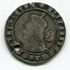 1575 Great Britain 6 Pence Queen Elizabeth I - Boldy Double Struck Obverse -Hole