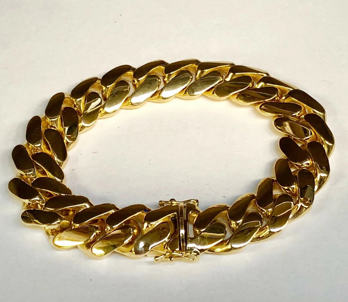 18k Solid Yellow Gold Handmade Miami Cuban Curb Link Bracelet 9