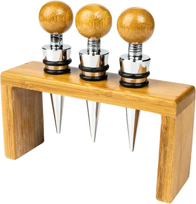 Grunwerg Classic Design 3-Teilig Deluxe Flaschenverschluss Aus Bambus & Metall