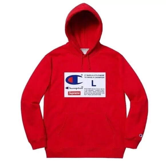 Sweat shirt à capuche SUPREME x Champion Label ROUGE homme grand authentique