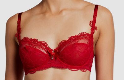 $169 Lise Charmel Women Red Lace Embroidered Underwire Demi Bra Size 32B