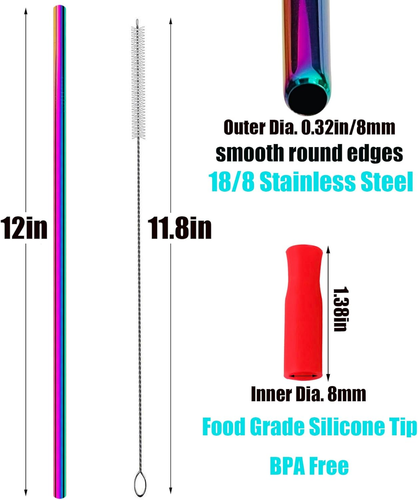 40 Oz Stainless Steel Straws, 12'' Extra Long 8Mm Wide Reusable Metal Straws for - Picture 2 of 6