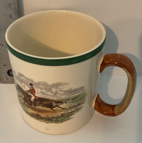 SPODE Coffee Mug The Hunt J.F. Herring "Taking The Lead" Green Edging Vintage - Picture 3 of 4