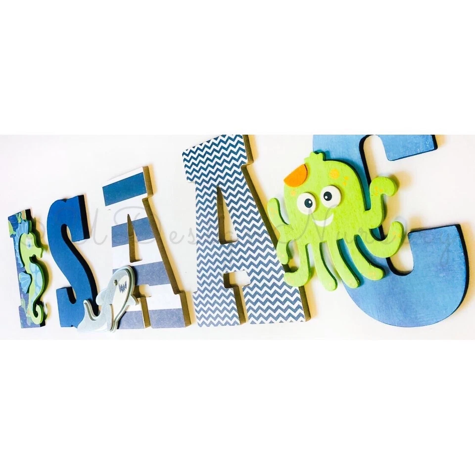 Ocean Themed Wooden Nursery Letters - Custom Shark Ocean Themed For Kids Room - Image 4 of 4