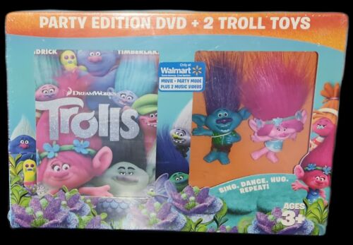 Trolls: Party Edition (2016) DVD • Kids Movie Plus 2 Troll Toys - Zdjęcie 1 z 3