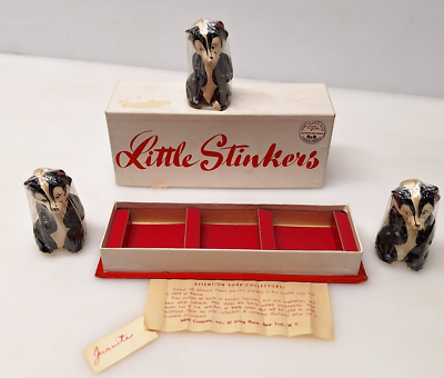#ad Little Stinkers Pure Castile Soap Skunks Vintage Austrian Craftsman Hand Painted $19.95