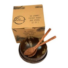 Sealed Coconut Bowls and Spoons Set of 2 Packaged in Eco-Friendly Box