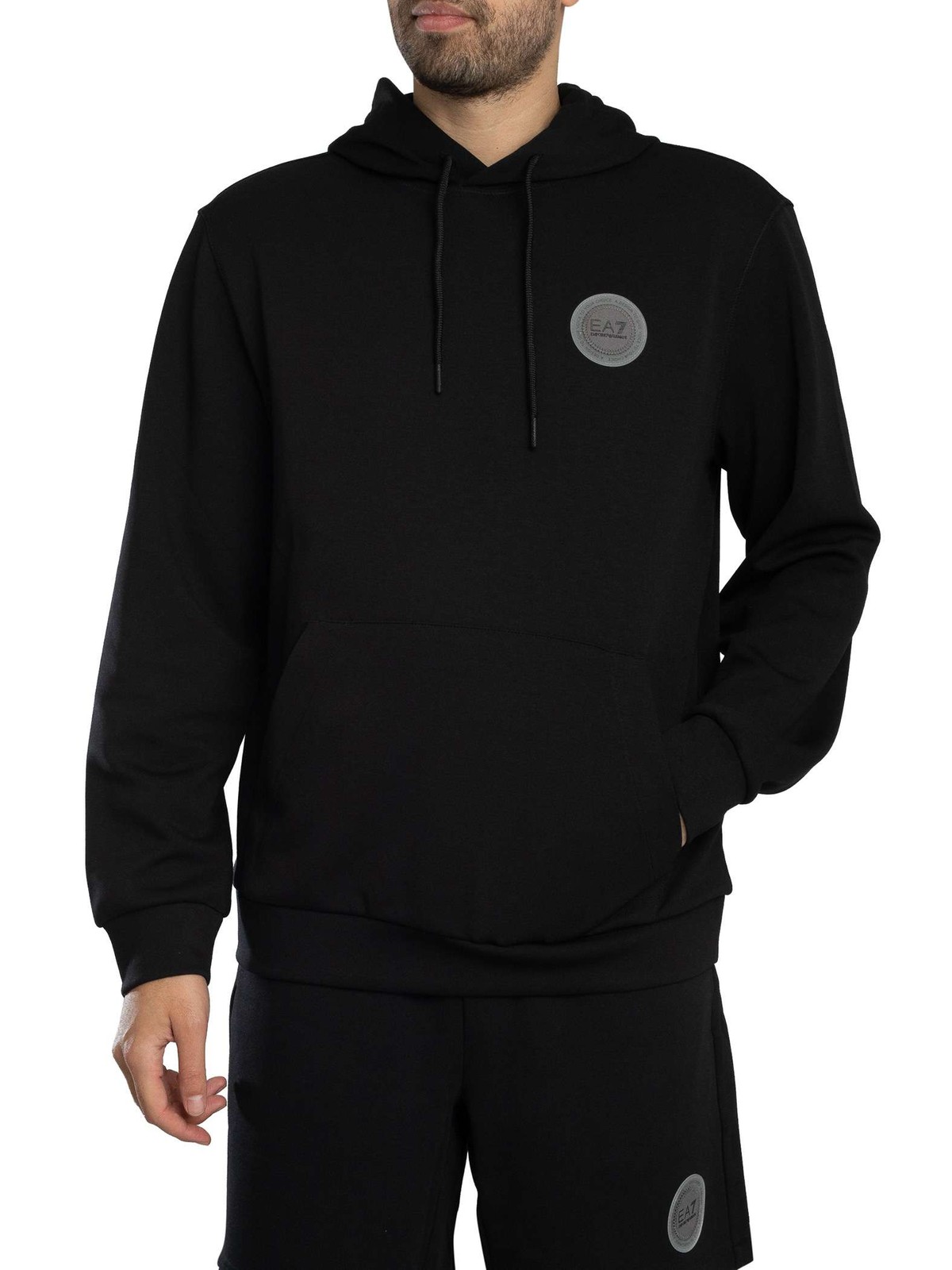 Ea7 Men's Black Logo Patch Pullover Hoodie - Image 2