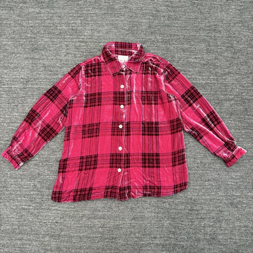 Camisa Soft Surroundings Mujer Grande Pequeña Rosa Terciopelo Novio Túnica Cuadros Foto 2 de 4