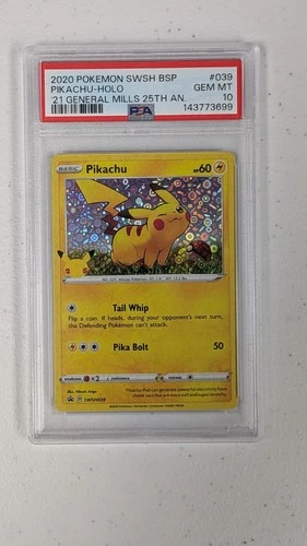 New Listing2020 Pokemon Black Star Promo Pikachu General Mills 25th Holo SWSH039 PSA 10