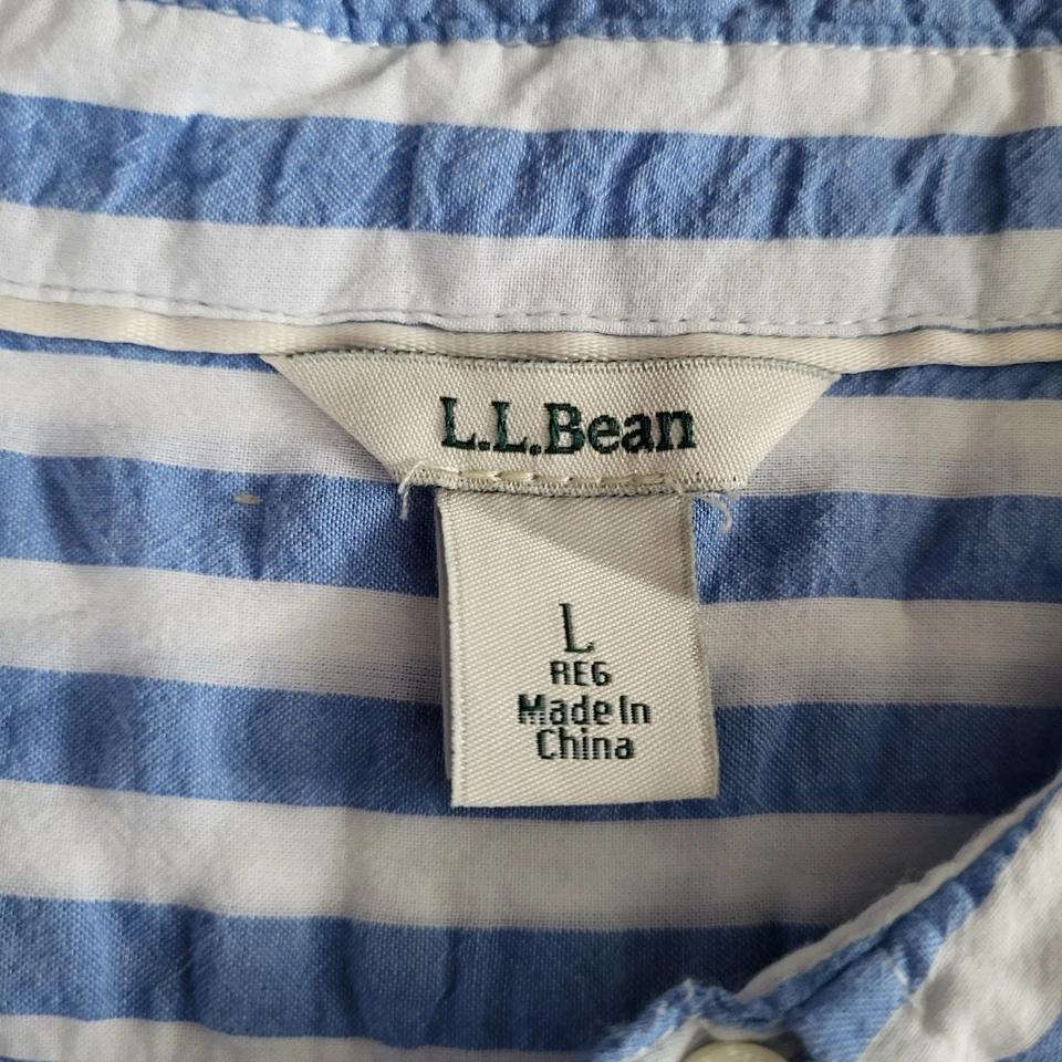 Camisa Seersucker L.L.Bean Mujer Manga Corta Azul Blanco Rayas Talla Grande Foto 4 de 4