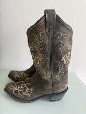 Old West Kids Cowboy Boots Size 2 Brown Distressed Leather