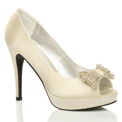 DAMEN HIGH HEEL PLATEAU PEEPTOE SCHLEIFE HOCHZEIT BRAUTSCHUHE GRÖSSE 7 40