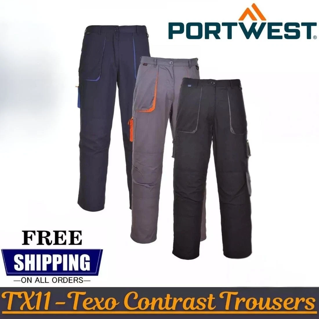 PORTWEST Texo Contrast Trouser Knee Pad Pockets Multi Pockets Safety Work TX11