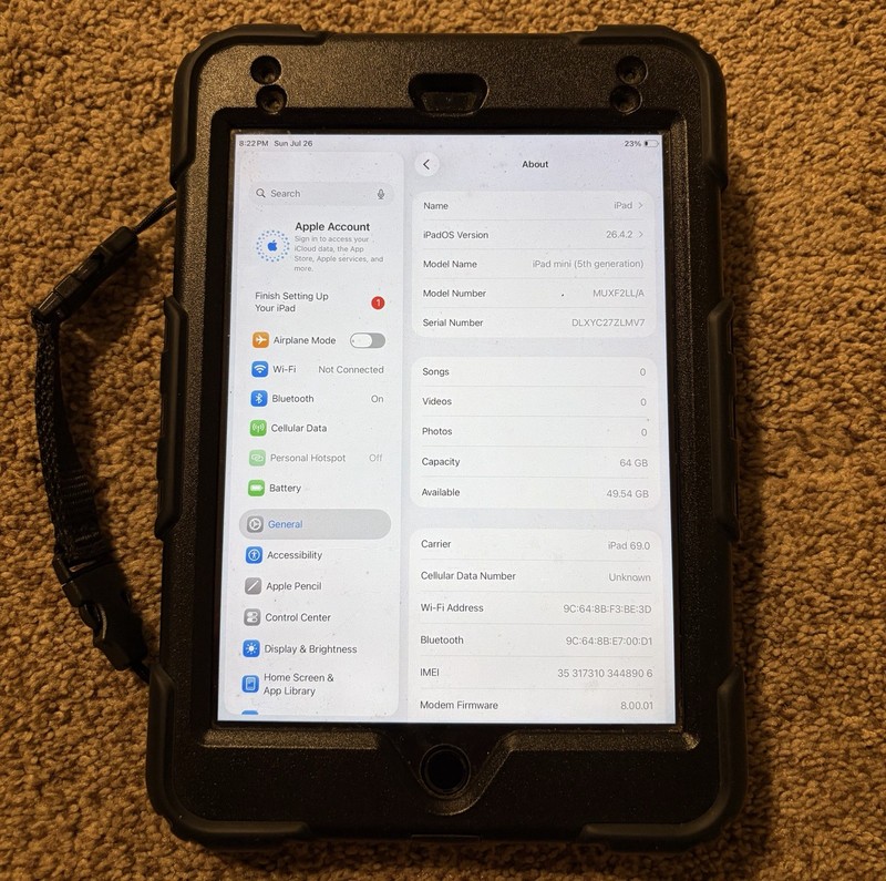 Apple iPad Mini 5th generation WiFi + Cellular LTE MUXF2LL/A 64 GB Good Used