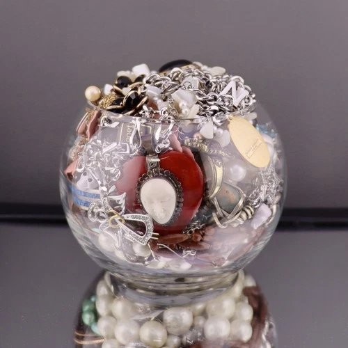 Vintage Costume Jewelry Jar Mixed Lot 1.14 lbs Necklaces Rings Earrings