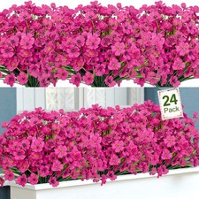 24 Bundles Artificial Flowers for Decorations Fake Silk Plants for Outdoors U...