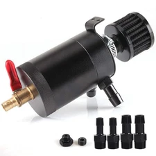 Oil Catch Can Kit with 4 Adapters + Breather Filter Drain Valve Plug 2 Ports ...