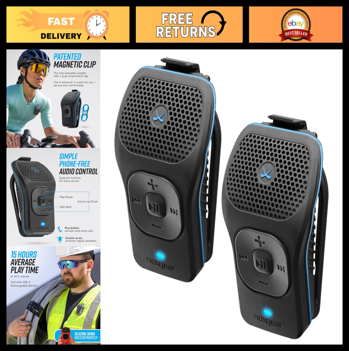 noxgear 39g Wearable Bluetooth Speaker, Magnetic Mini Clip-On