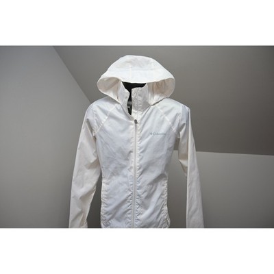 Columbia Windbreaker Rain Jacket Women Small White Hooded Full Zip Activewear