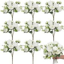 8 Bundles Artificial Peonies Silk Flowers Wedding Bouquet White Centerpiece
