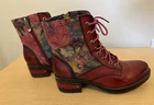 Spring Step L'Artiste Size 37 Red Marty Leather Floral Zip Lace Up Boots $159