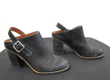EUC Lucky Brand Machiko Black Leather Block Heel Mules Women Sz 7.5 M