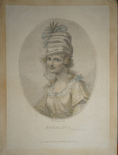 CHEESMAN (1760-1835) GRANDE GRAVURE COULEUR XVIII° PORTRAIT FEMME MODE 1792