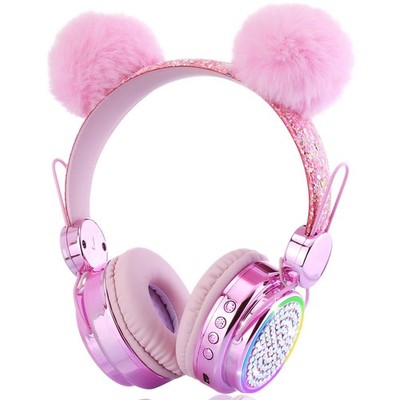 KORABA Kids Bluetooth Headphones w/ Mic, LED Light, Wireless for Girls Study