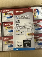 LOT Of 12  S8209 18GU24/41 Compact Fluorescent Spiral 18W 120V T2 GU24 4100K