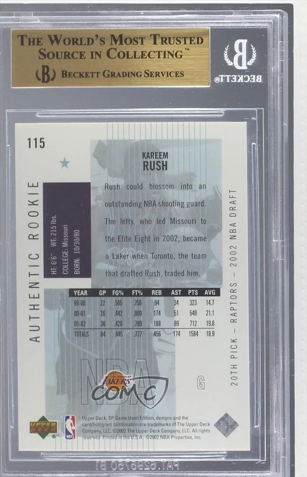 2002 SP Game Used Edition Authentic /900 Kareem Rush BGS 9.5 GEM MINT Rookie RC - Image 2 of 2