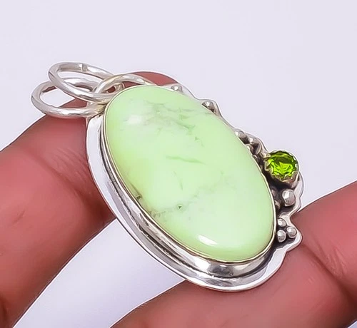 Lemon Chrysoprase, Peridot 925 Silver Pendant 1.64" P1, Christmas Gift